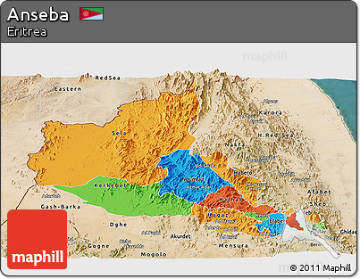 Political Panoramic Map of Anseba, satellite outside