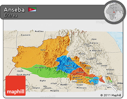 Political Panoramic Map of Anseba, shaded relief outside