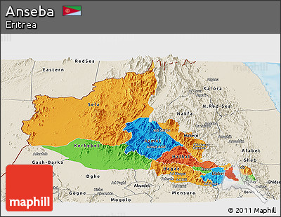 Political Panoramic Map of Anseba, shaded relief outside