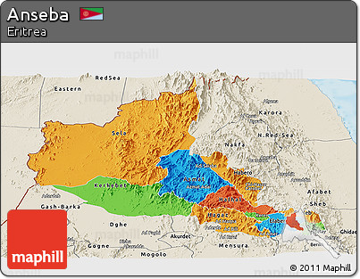 Political Panoramic Map of Anseba, shaded relief outside