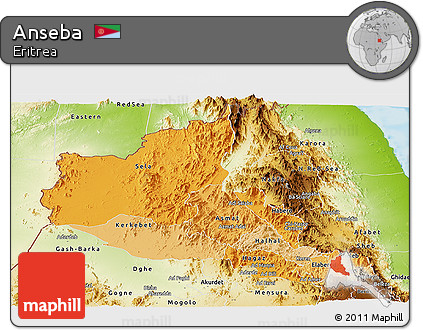 Political Shades Panoramic Map of Anseba, physical outside