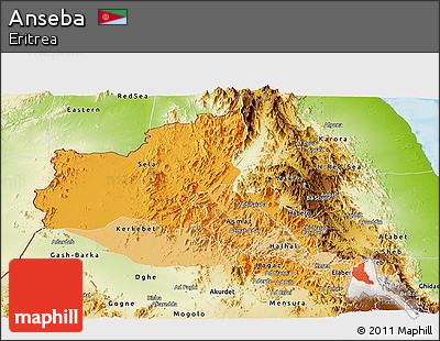 Political Shades Panoramic Map of Anseba, physical outside