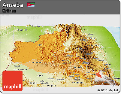 Political Shades Panoramic Map of Anseba, physical outside
