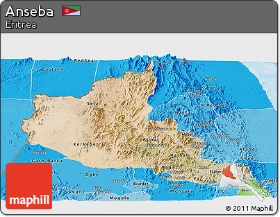 Satellite Panoramic Map of Anseba, political shades outside
