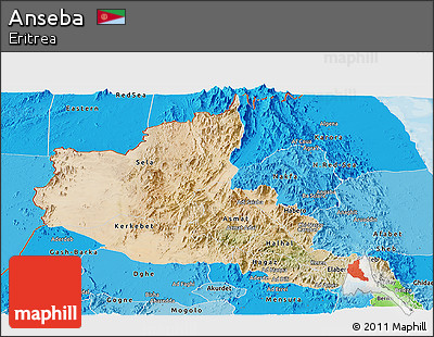 Satellite Panoramic Map of Anseba, political shades outside