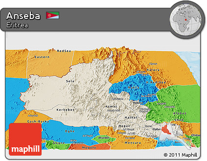Shaded Relief Panoramic Map of Anseba, political outside