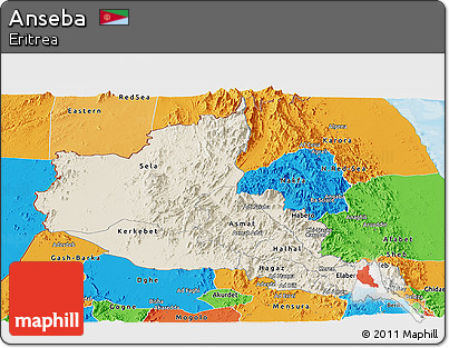 Shaded Relief Panoramic Map of Anseba, political outside