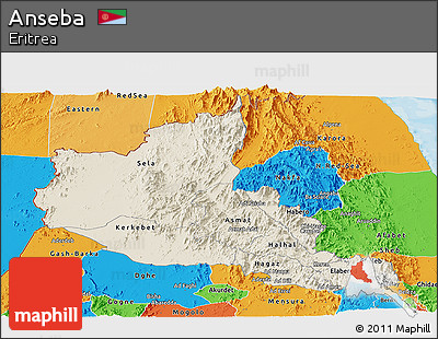 Shaded Relief Panoramic Map of Anseba, political outside
