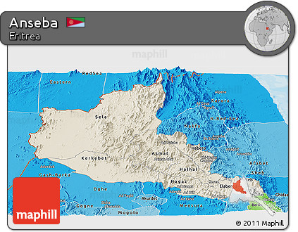 Shaded Relief Panoramic Map of Anseba, political shades outside