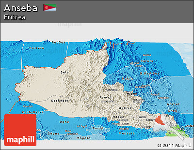 Shaded Relief Panoramic Map of Anseba, political shades outside