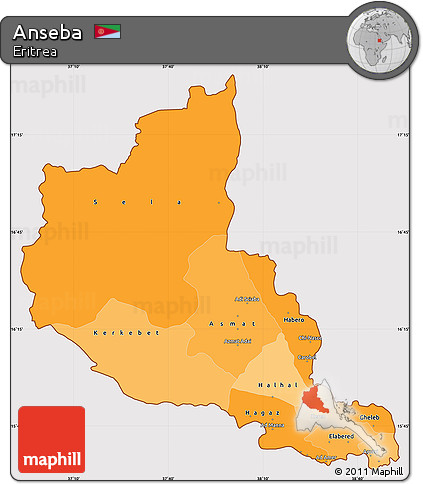 Political Shades Simple Map of Anseba, cropped outside