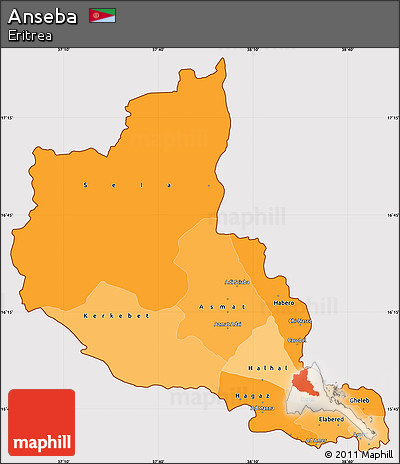 Political Shades Simple Map of Anseba, cropped outside