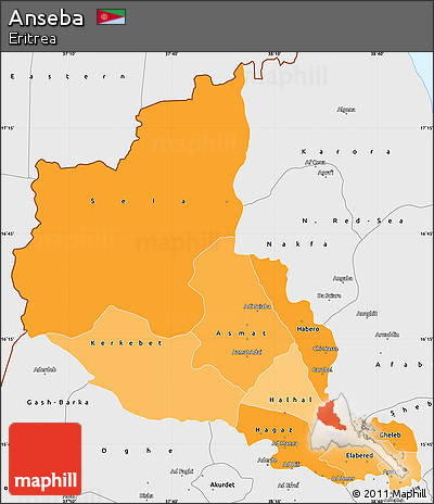 Political Shades Simple Map of Anseba, single color outside, borders and labels