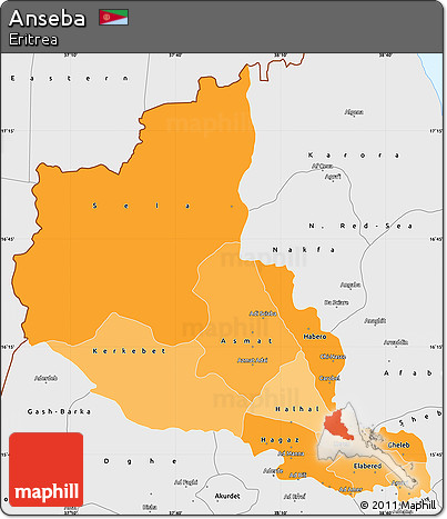 Political Shades Simple Map of Anseba, single color outside, borders and labels