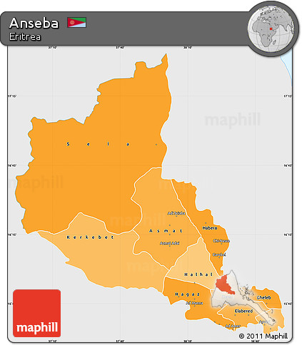 Political Shades Simple Map of Anseba, single color outside