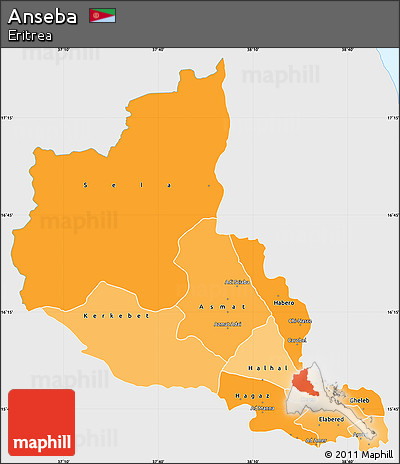Political Shades Simple Map of Anseba, single color outside