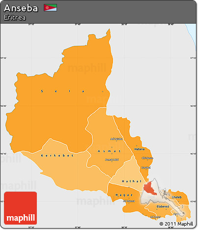 Political Shades Simple Map of Anseba, single color outside