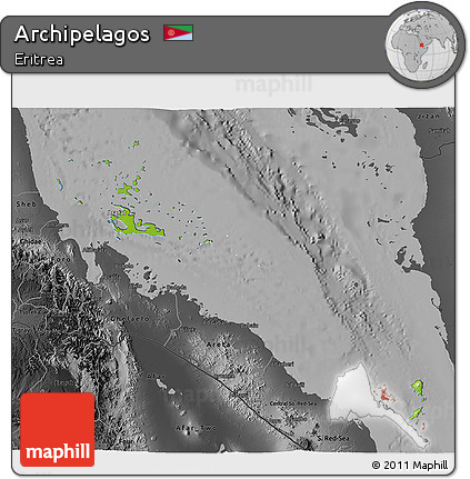 Physical 3D Map of Archipelagos, darken, desaturated