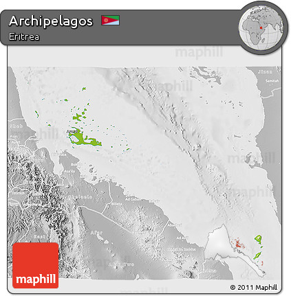 Physical 3D Map of Archipelagos, lighten, desaturated