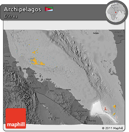 Political 3D Map of Archipelagos, darken, desaturated