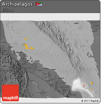 Political 3D Map of Archipelagos, darken, desaturated