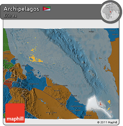 Political 3D Map of Archipelagos, darken