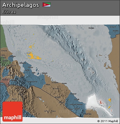 Political 3D Map of Archipelagos, darken, semi-desaturated