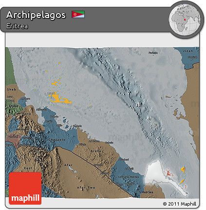 Political 3D Map of Archipelagos, darken, semi-desaturated