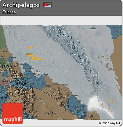 Political 3D Map of Archipelagos, darken, semi-desaturated