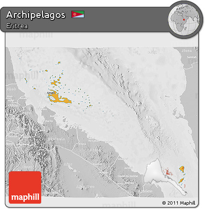 Political 3D Map of Archipelagos, lighten, desaturated