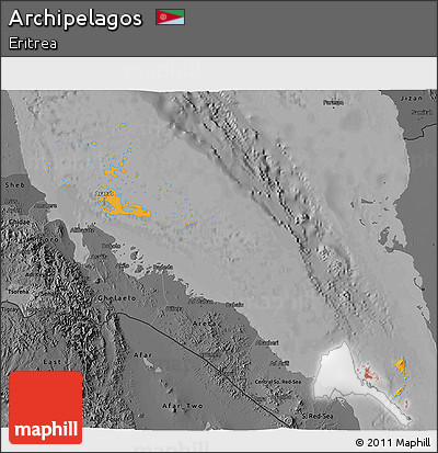 Political Shades 3D Map of Archipelagos, darken, desaturated