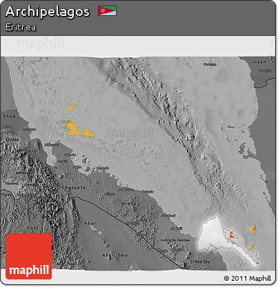 Political Shades 3D Map of Archipelagos, darken, desaturated