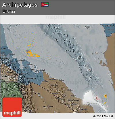 Political Shades 3D Map of Archipelagos, darken, semi-desaturated