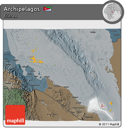 Political Shades 3D Map of Archipelagos, darken, semi-desaturated