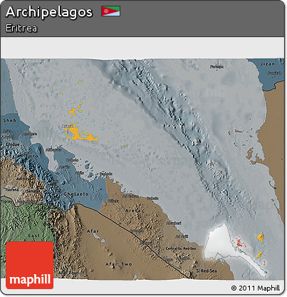 Political Shades 3D Map of Archipelagos, darken, semi-desaturated