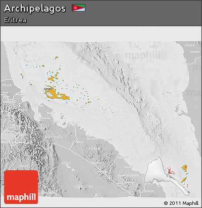 Political Shades 3D Map of Archipelagos, lighten, desaturated