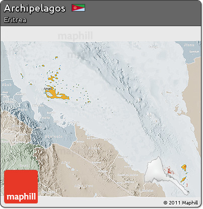 Political Shades 3D Map of Archipelagos, lighten, semi-desaturated