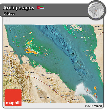 Political Shades 3D Map of Archipelagos, satellite outside