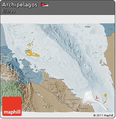 Political Shades 3D Map of Archipelagos, semi-desaturated