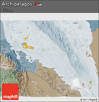Political Shades 3D Map of Archipelagos, semi-desaturated