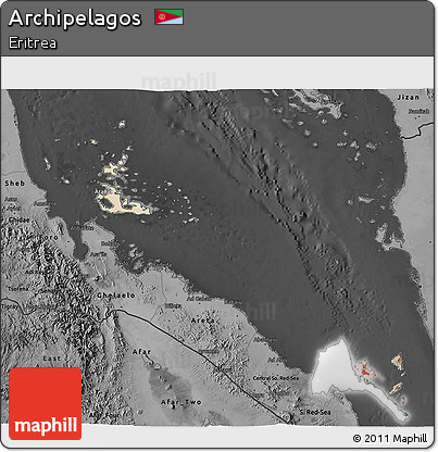Satellite 3D Map of Archipelagos, darken, desaturated