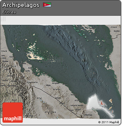 Satellite 3D Map of Archipelagos, darken, semi-desaturated