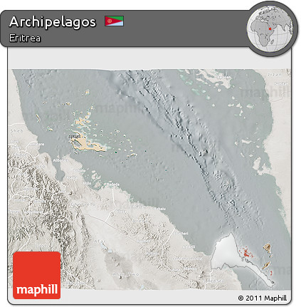 Satellite 3D Map of Archipelagos, lighten, semi-desaturated