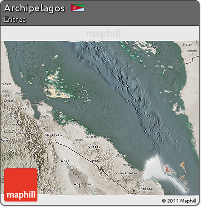 Satellite 3D Map of Archipelagos, semi-desaturated