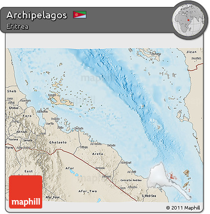 Satellite 3D Map of Archipelagos, shaded relief outside