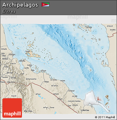 Satellite 3D Map of Archipelagos, shaded relief outside
