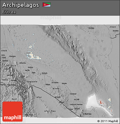 Shaded Relief 3D Map of Archipelagos, darken, desaturated