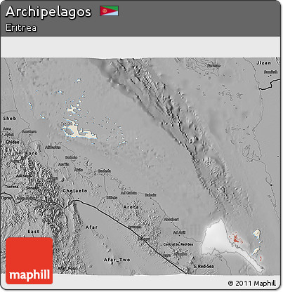 Shaded Relief 3D Map of Archipelagos, darken, desaturated