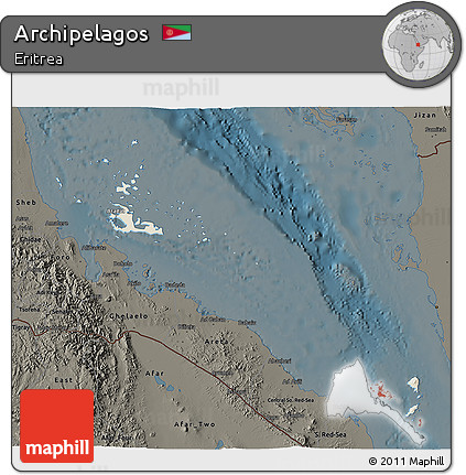 Shaded Relief 3D Map of Archipelagos, darken