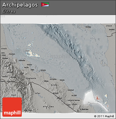 Shaded Relief 3D Map of Archipelagos, darken, semi-desaturated
